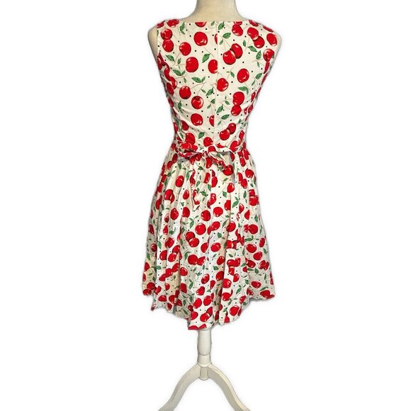 Maggie Tang Red White Cherry Print Tank Fit Flare Dress Knee Length Small - Picture 2 of 6